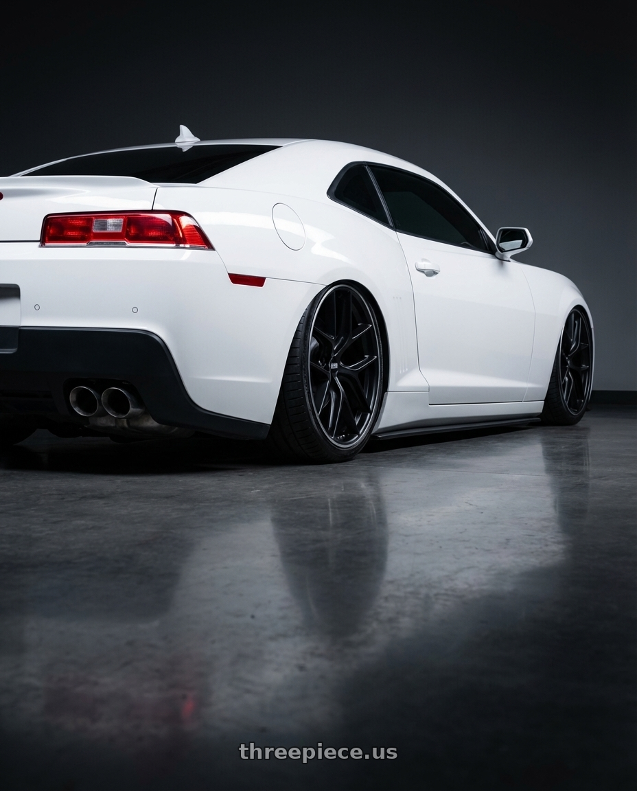 2014 Chevrolet Camaro 5th Gen with BBS CC-R 5x120 20x9.5+40 Satin Black wheels rear three quarter view slight stretch tires