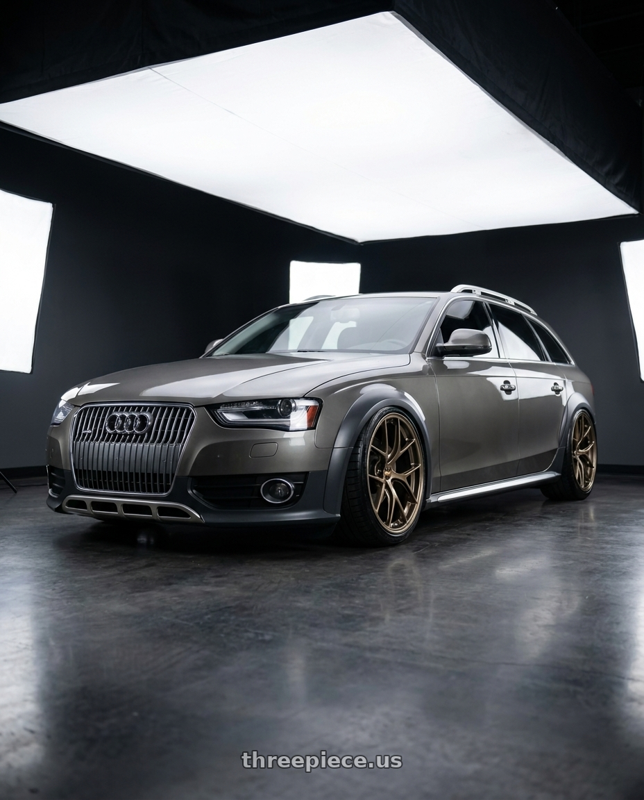 2014 Audi A4 allroad with BBS RI-D 5x112 21x10.5 +10 Diamond Gold wheels front three quarter view slammed stance
