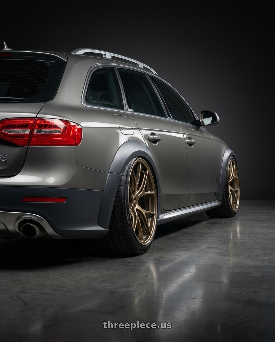 2014 Audi A4 allroad with BBS RI-D 5x112 21x10.5 +10 Diamond Gold wheels rear three quarter view extreme stretch tires