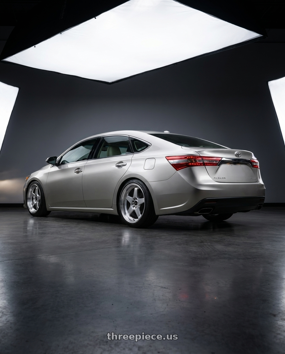 2013 toyota avalon with Vors SP1 5x100/5x114.3 18x9  +35 Silver Machine Face Lip wheels rear three quarter view slight stretch tires
