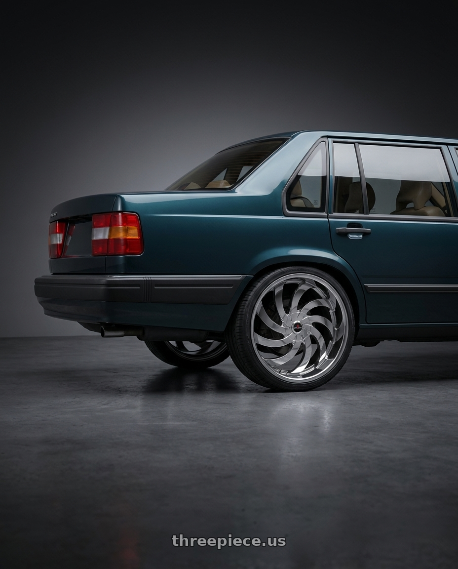 1991 volvo 940 se with Ignite Flame 5x108/5x114.3 20x8.5 +35 Chrome wheels rear three quarter view square tires