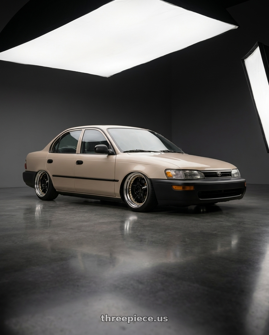 1993 Toyota corolla with Work Meister S1 3P 5x100 18x7+35 A Disk Black wheels