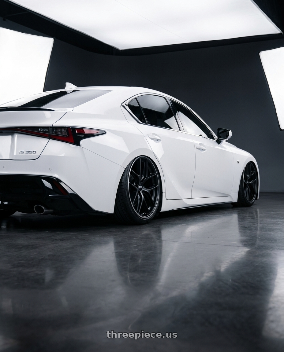 2024 Lexus IS 350 with BBS CC-R 5x114.3 19x8.5+30 Satin Black wheels rear three quarter view slight stretch tires