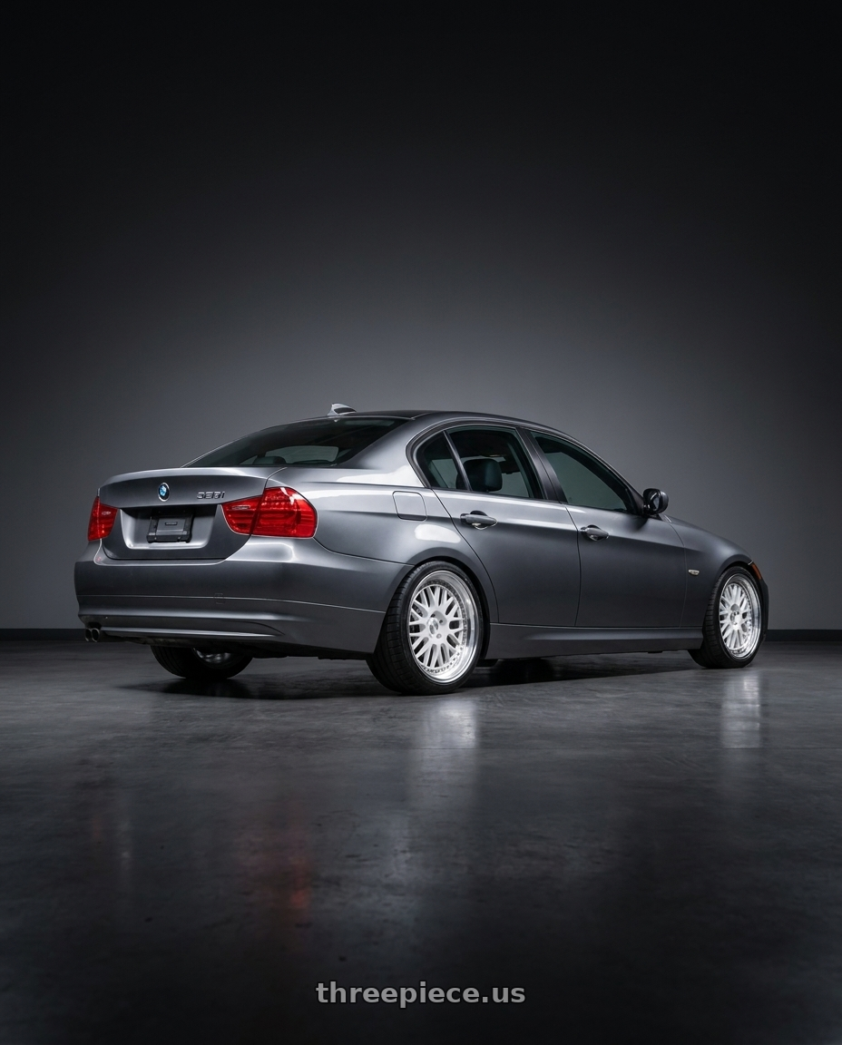 2010 bmw 328i xdrive with ESR Wheels SR SERIES SR01 5x120 18x8.5 +30 Gloss White wheels rear three quarter view square tires