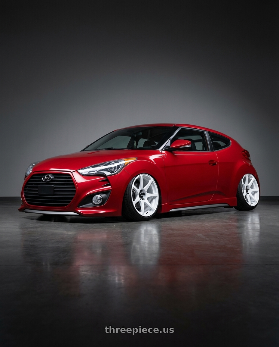 2013 Hyundai veloster turbo with Motegi MR154 BATTLE 5X114.3 17X8 +43 WHITE wheels rear three quarter view extreme stretch tires