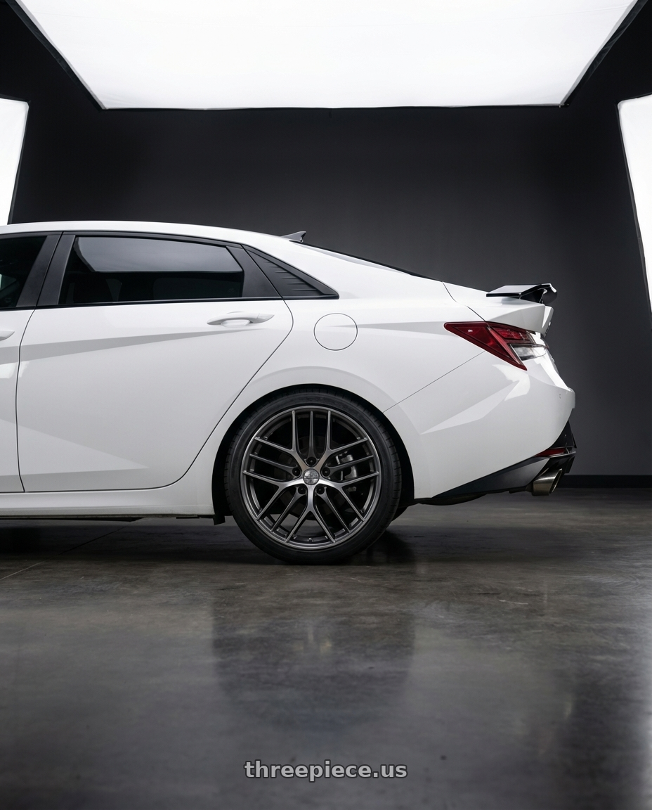 2024 Hyundai Elantra N with BBS CC-R 5x114.3 19x8.5+30 Graphite w/ Diamond Cut Face wheels rear three quarter view square tires