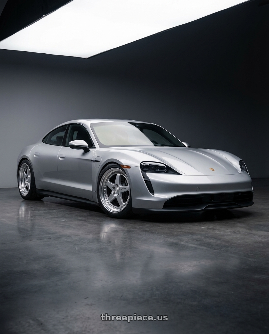 2021 Porsche taycan with Work Equip E05 5x108 19x10.5+-17 o disk Feinheit Silver 2 wheels