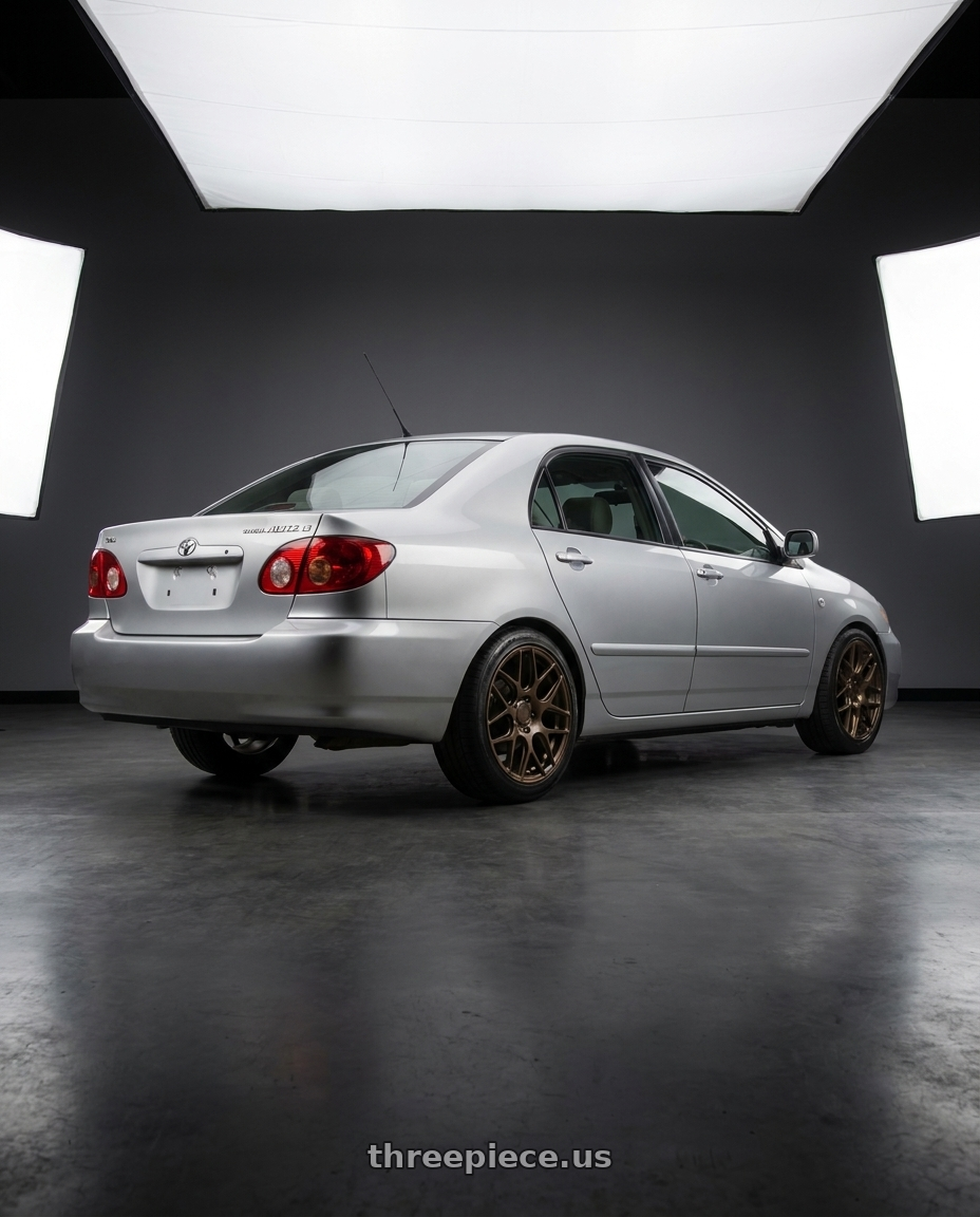 2005 Toyota Altis 18 E with MRR FS1 5x130 18x8.5  +45 Gloss Bronze wheels rear three quarter view square tires