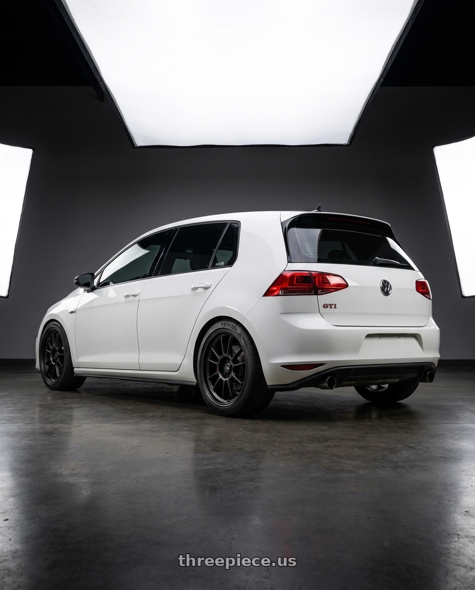2017 Volkswagen gti performance package with Konig Hypergram 5x112 17x8+45 Matte Black wheels rear three quarter view square tires