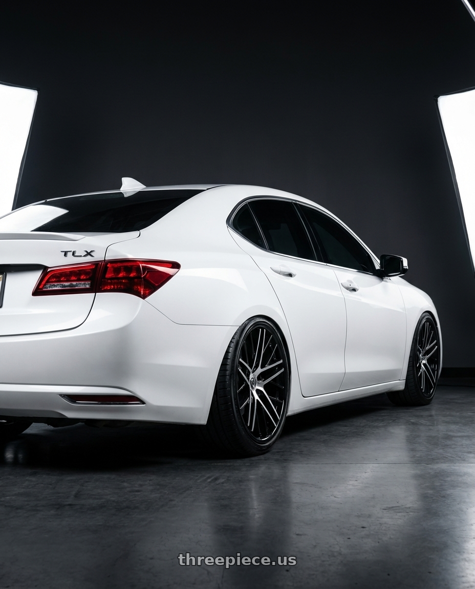 2015 Acura TLX 3.5 W / Tech Package with CAPRI LUXURY C0104 5x114.3 20x9+35 POLISH/BLACK wheels rear three quarter view slight stretch tires