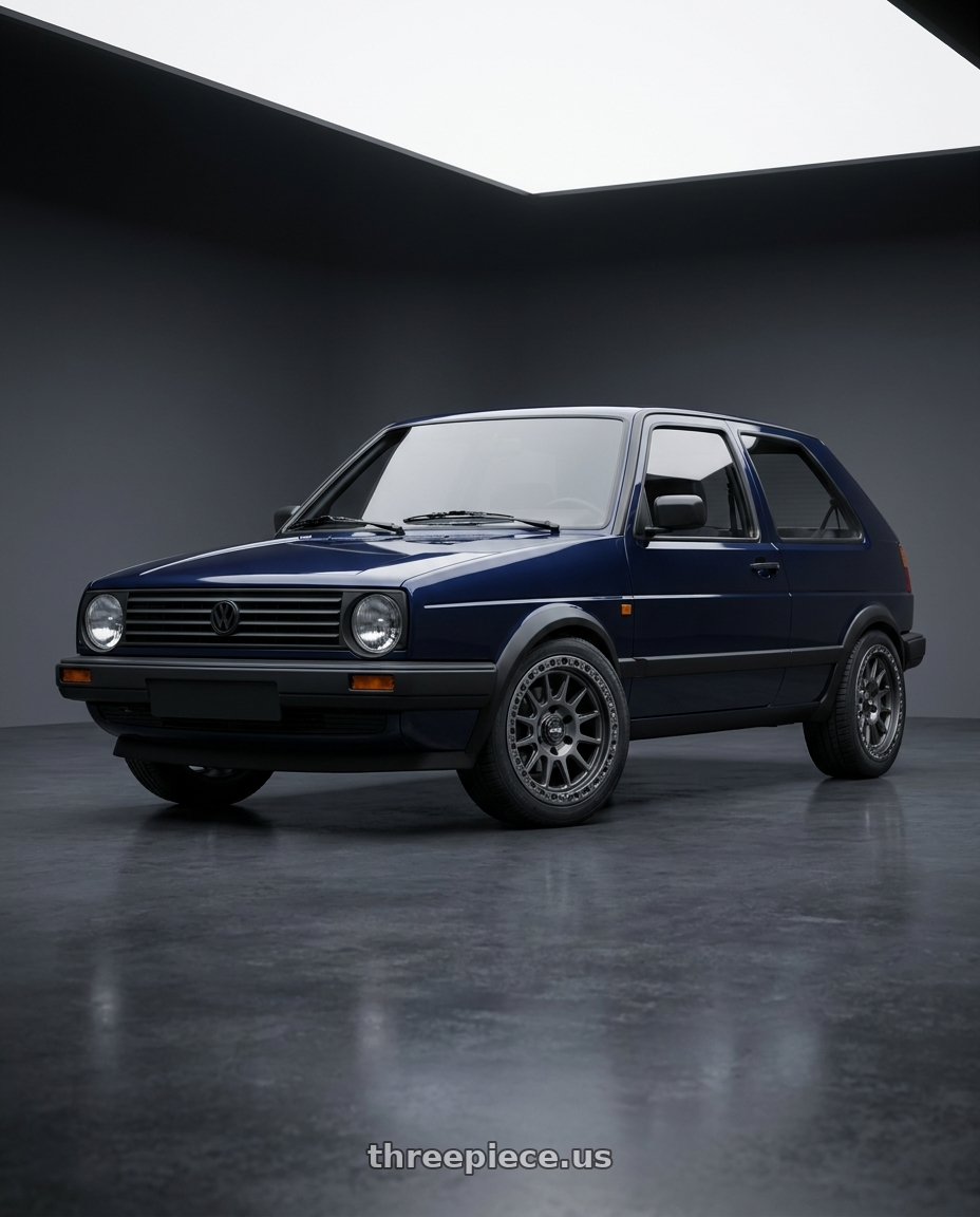 1989 vw golf mk2 hatchback , dark blue with MVX OFFROAD VX12 6X135 17x9 +0 Matte Graphite wheels