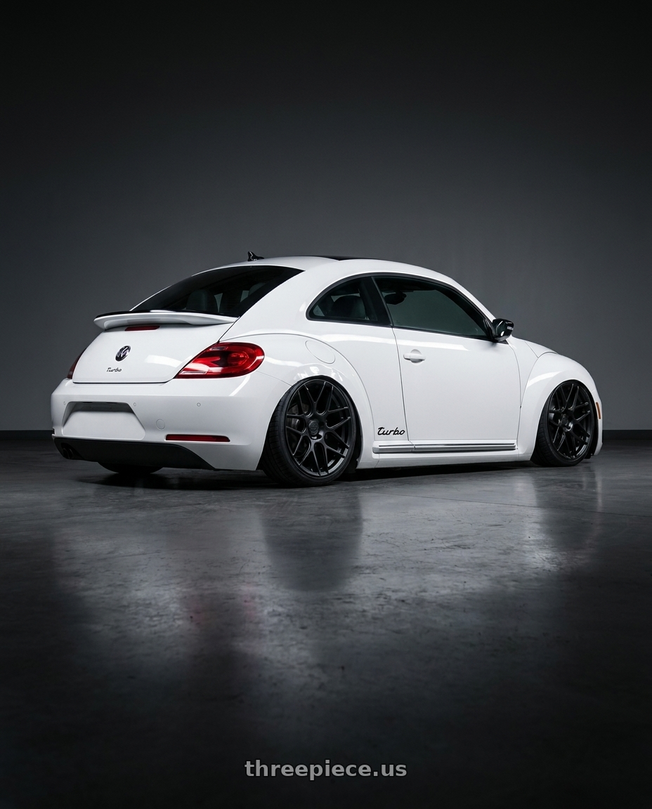 2016 Volkswagen Beetle Turbo with Aodhan AFF2 5x112 19x8.5+35 Matte Black wheels rear three quarter view slight stretch tires