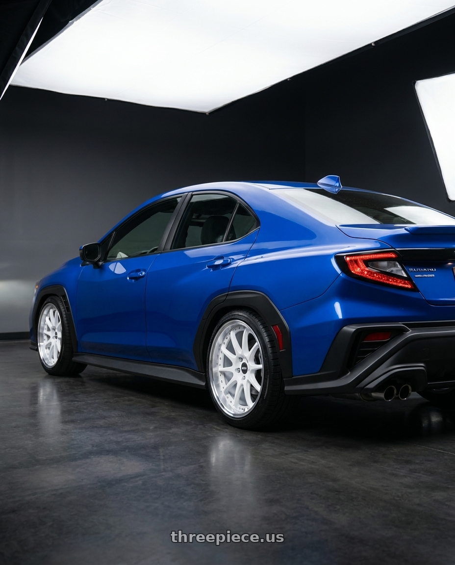 2022 Subaru wrx with ESR Wheels CS12 5x114.3 19x8.5 +35 Gloss White wheels rear three quarter view square tires
