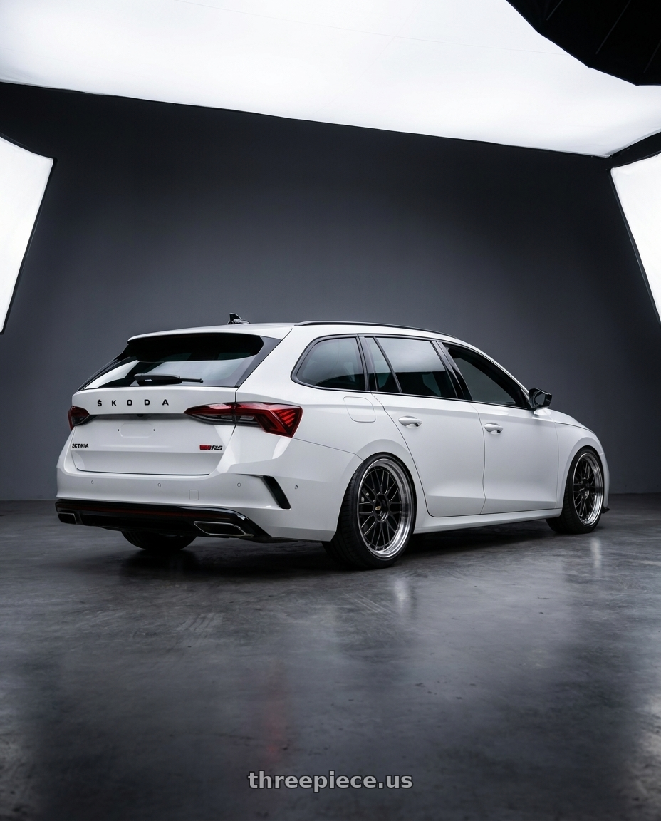 2024 Skoda Octavia combi rs with BBS LM 5x112 19x8.5+48 Diamond Black wheels rear three quarter view slight stretch tires