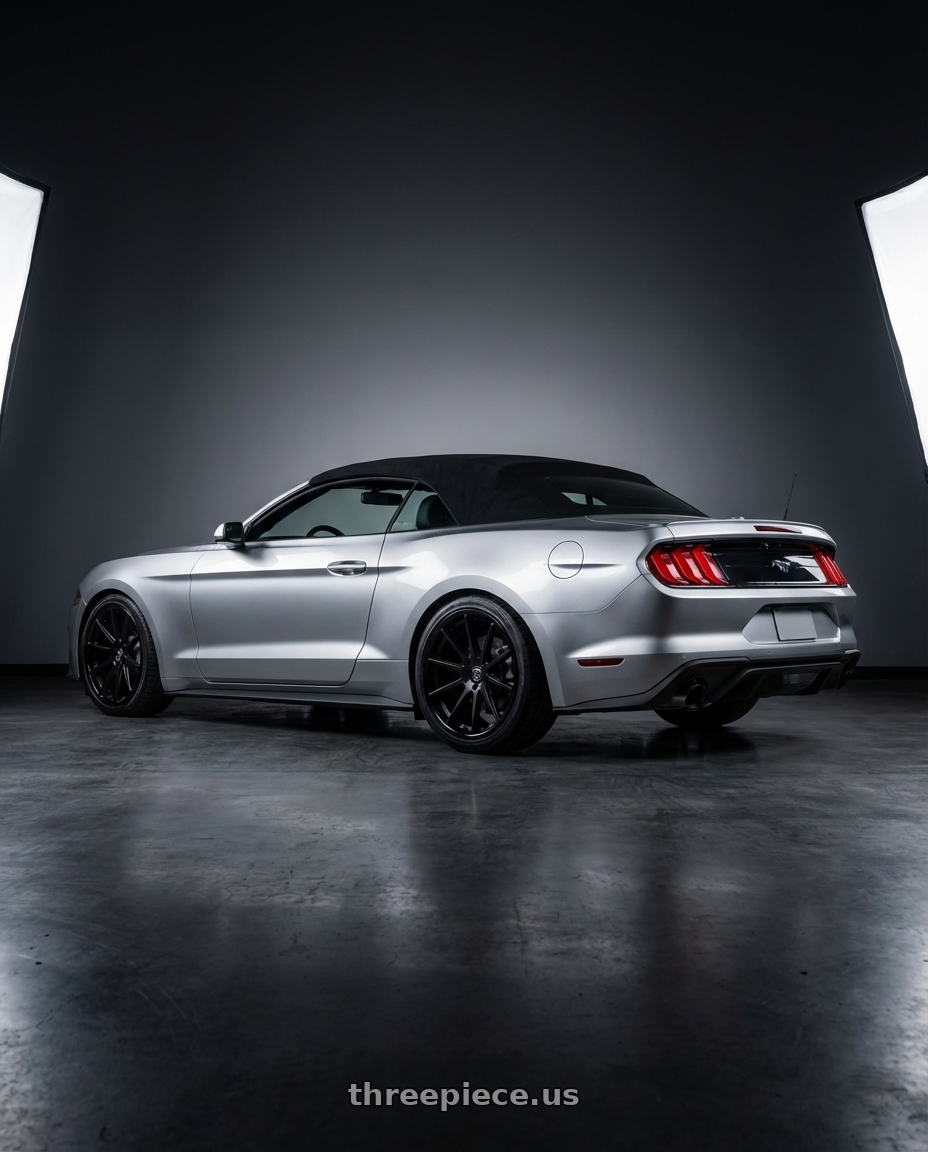 2018 ford mustang with Rohana RFC10 5x114.3 20x10+25 Matte Black/Gloss Black Lip wheels rear three quarter view slight stretch tires