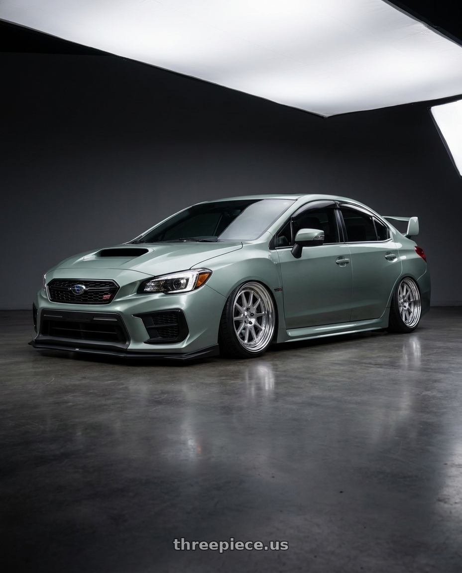 2021 Subaru sti millennium jade  with Work Seeker Fx 5x114.3 18x8.5+45 A Disk Matte Silver Polish wheels