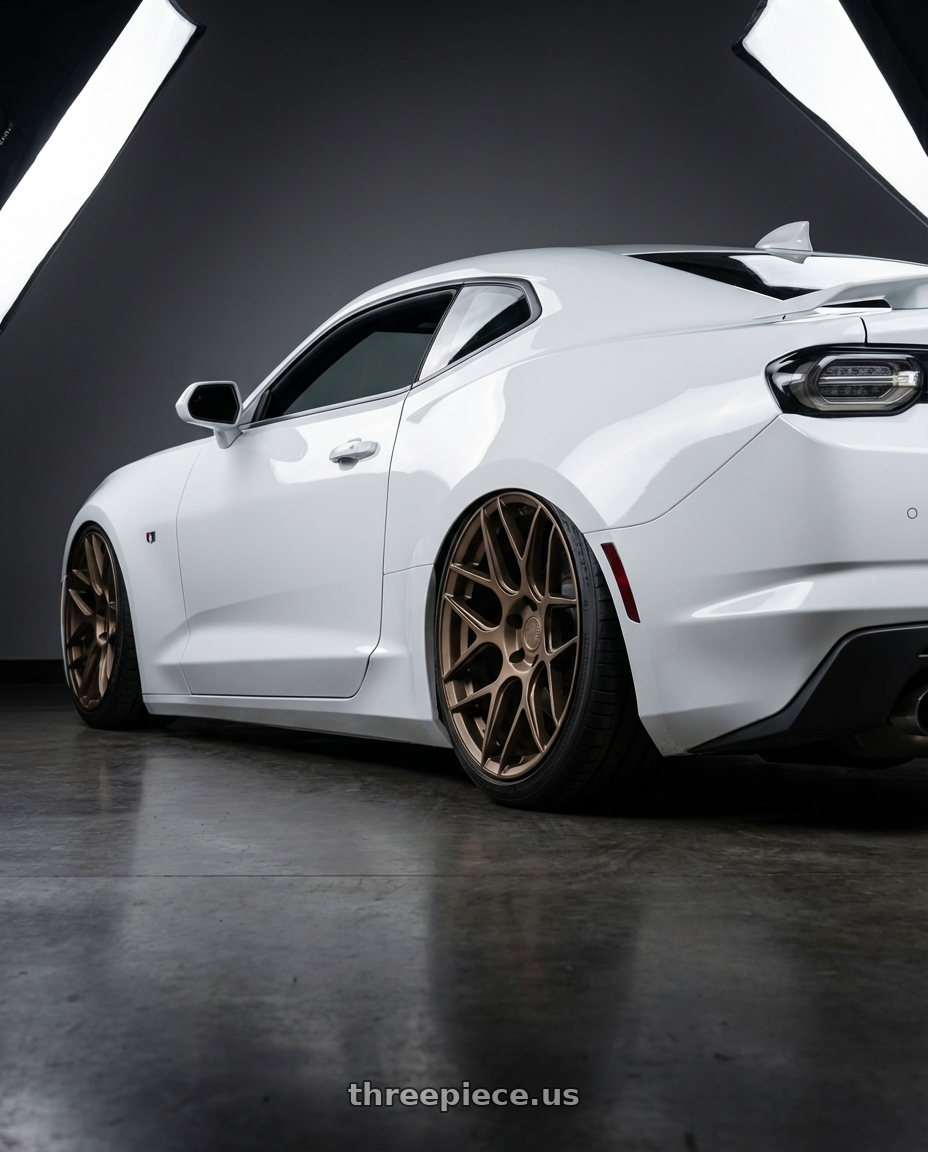 2022 Chevrolet Camaro with Aodhan AFF2 5x120 20x9+30 Matte Bronze wheels rear three quarter view slight stretch tires