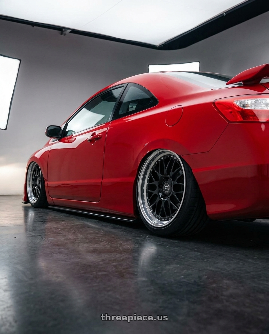 2011 Honda Civic Si with Forgestar D5 Beadlock 5x114.3 17x10 0 Gloss Black Machined wheels rear three quarter view slight stretch tires