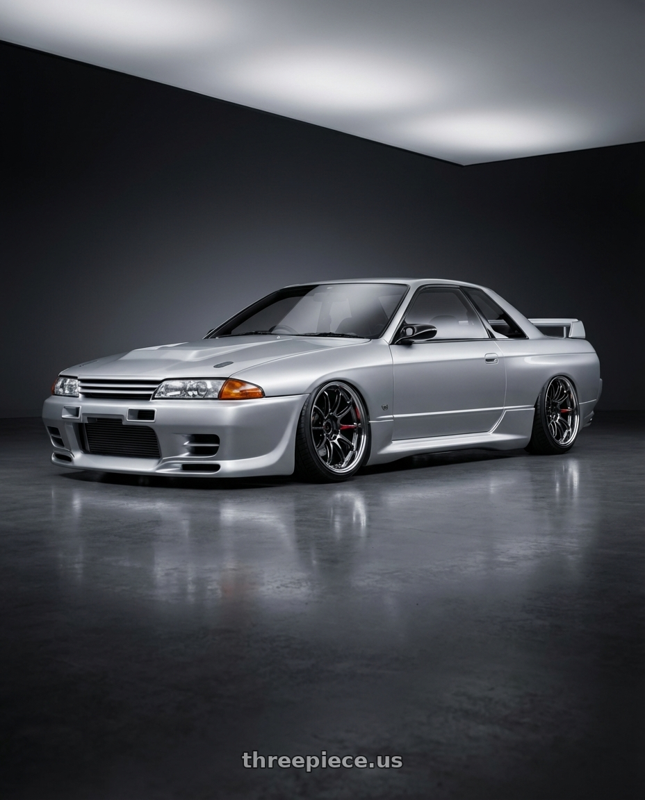 1993 Nissan Skyline with Work Emotion Zr10 5x100 18x10.5 +12 Glim Black Diamond Rim cut wheels