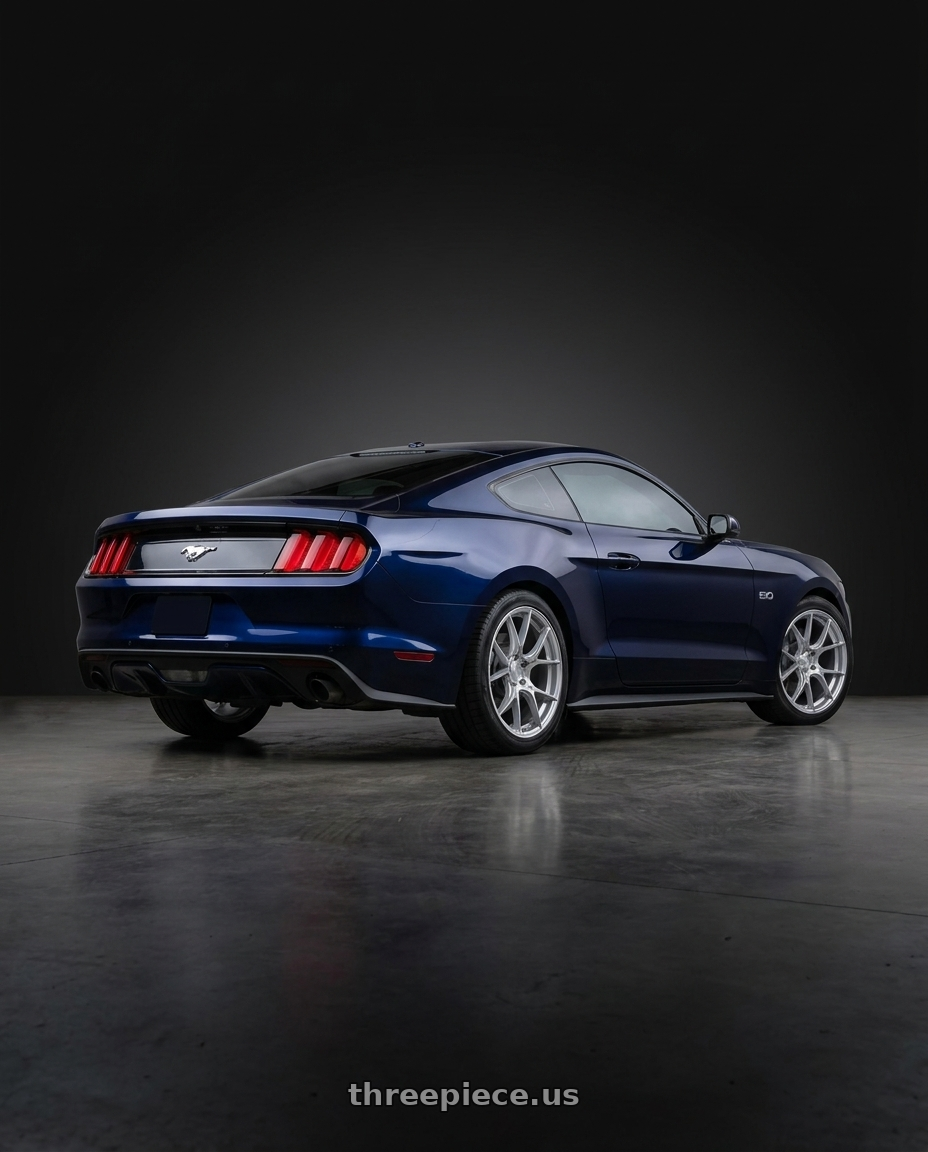 2015 ford mustang with Aodhan AH-11 5x114.3 19x8.5 +35 Gloss Silver Machined Face wheels rear three quarter view square tires
