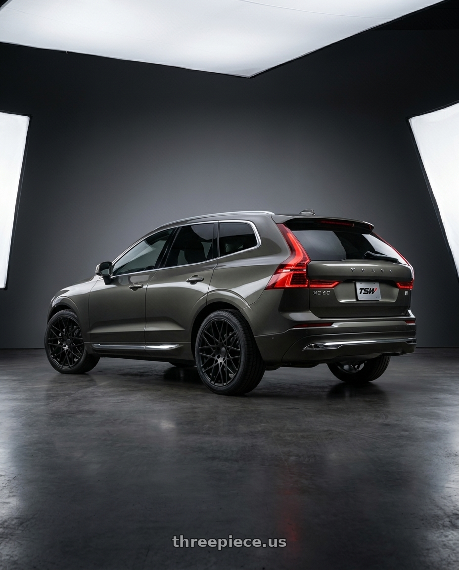 2022 volvo XC60 Inscription with TSW VALE 5X108 20X8.5 +40 DOUBLE BLACK - MATTE BLACK W/ GLOSS BLACK FACE wheels rear three quarter view square tires