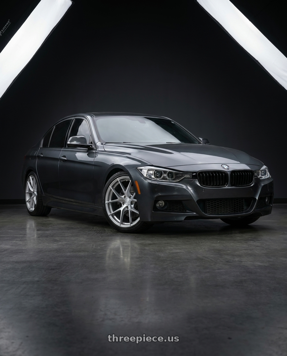 2013 BMW 335i with Aodhan AFF7 5x120 19x8.5+35 Gloss Silver Machined Face wheels front three quarter view stock stance
