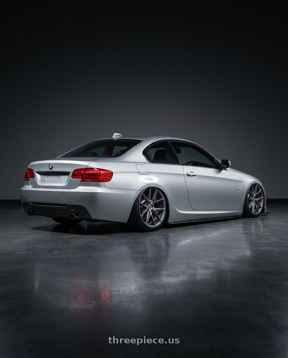 2012 BMW 3 Series E92 with Niche 1PC M116 MISANO 5X120 19X8.5 +35 MATTE GUN METAL wheels rear three quarter view slight stretch tires