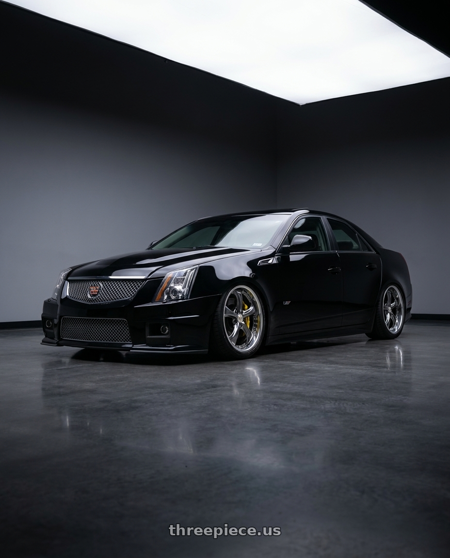 2010 Cadillac CTS-V with Work Wheels VS-KF 5x120 19x9+53 Brilliant Silver Black A Disk FULL REVERSE wheels