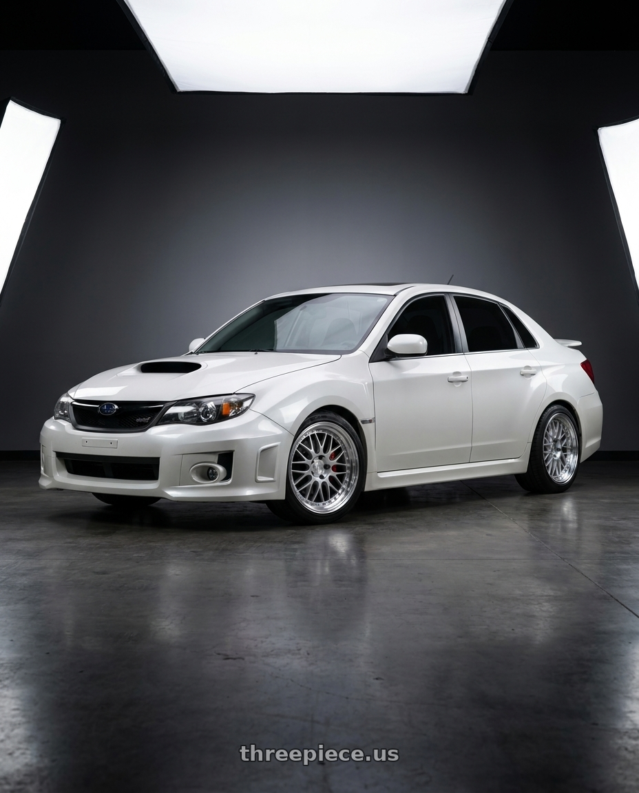 2011 subaru wrx sedan with Aodhan AH02 4x100 / 4x114.3 17x8+35 Silver w/ Machined Lip wheels