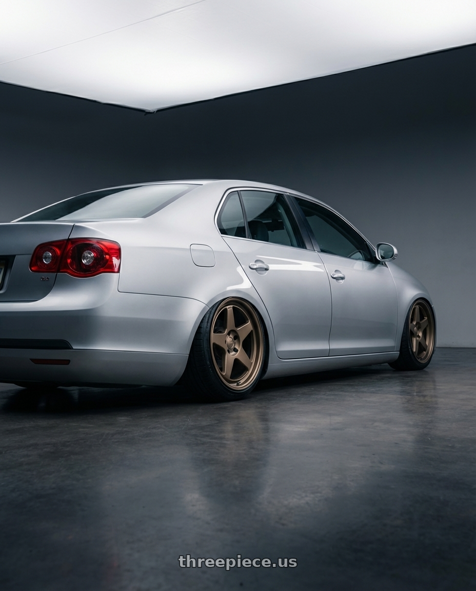 2009 Volkswagen Jetta GLI MK5 with Kansei K12B KNP 5X112 18x8.5 35 Bronze wheels rear three quarter view slight stretch tires