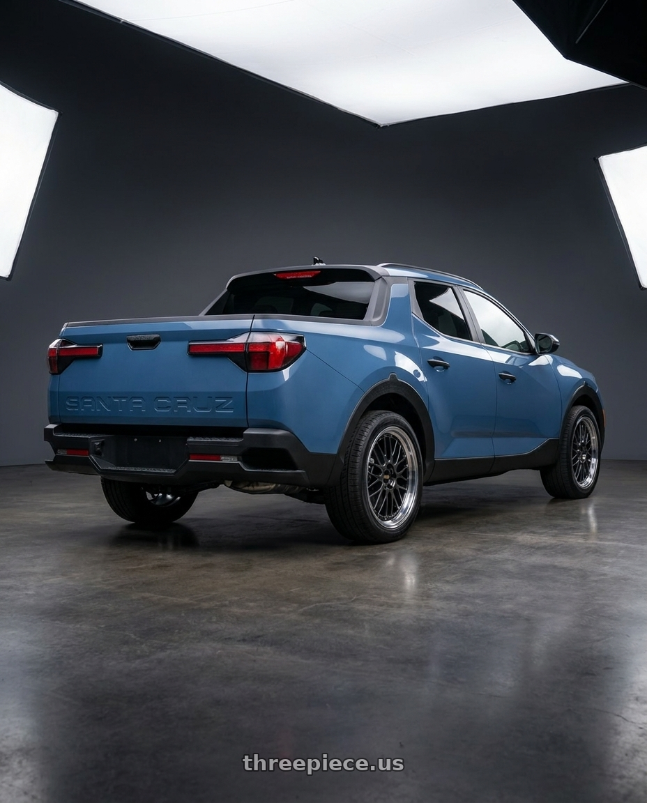 2026 Hyundai Santa Cruz SEL Activity  with BBS LM 5x114.3 18x8.5+38 Diamond Black wheels rear three quarter view square tires