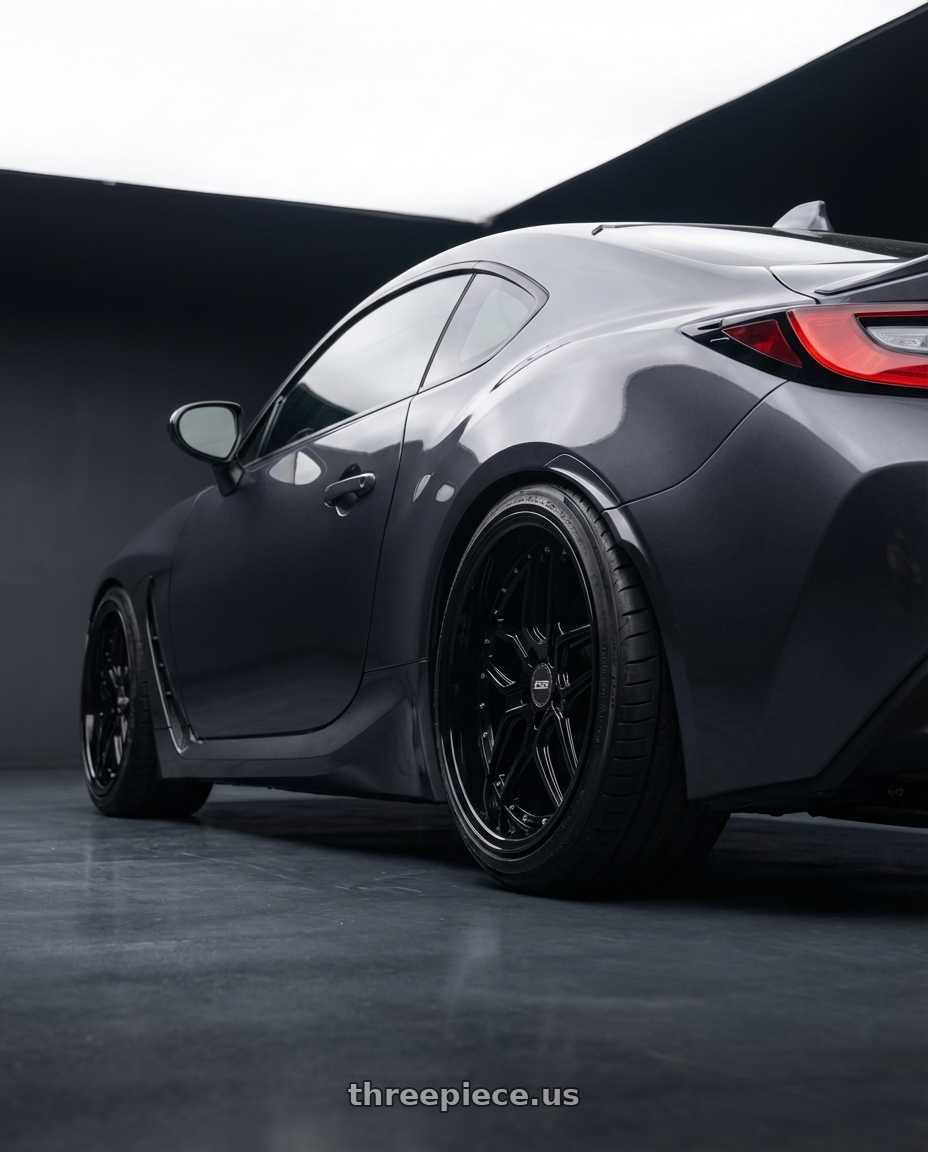 2022 Toyota Gr86 with ESR Wheels CS SERIES CS15 5x114.3 19x10.5 +15 Gloss Black wheels rear three quarter view slight stretch tires