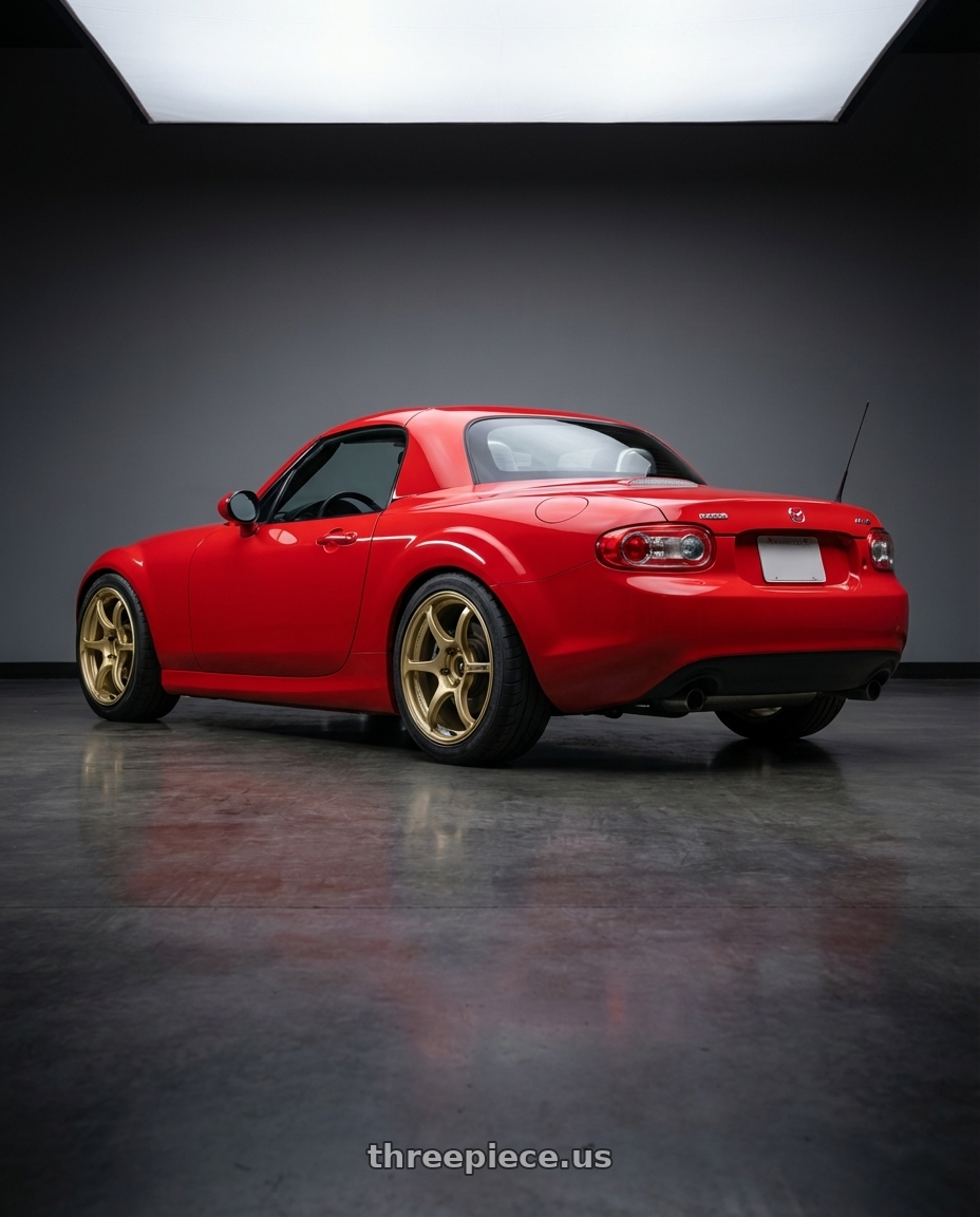2012 Mazda MX-5 Miata NC with Advan RGIII 5x114.3 17x9.0+45 Gold wheels rear three quarter view square tires