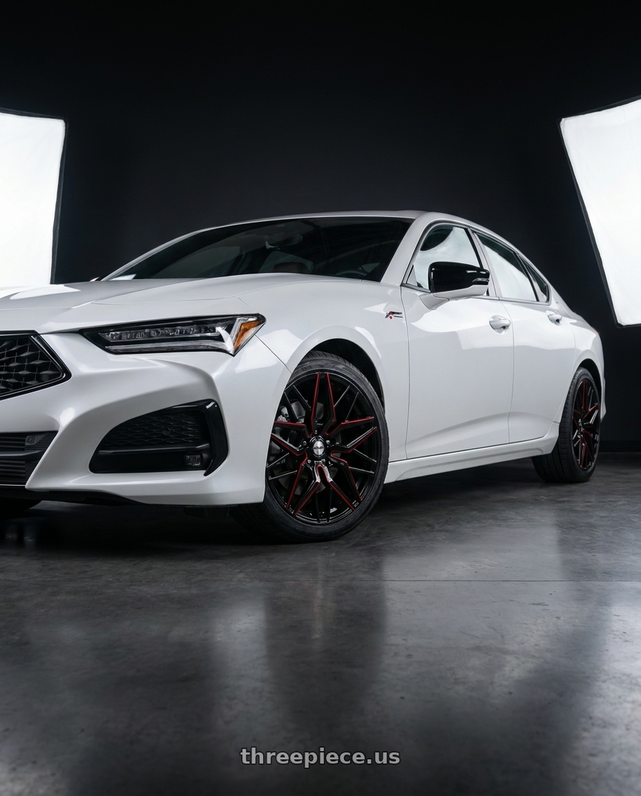 2022 Acura TLX aspec SHawd  with Shift Spring 5x120 20x8.5 +35 Gloss Black Candy Red Milled wheels