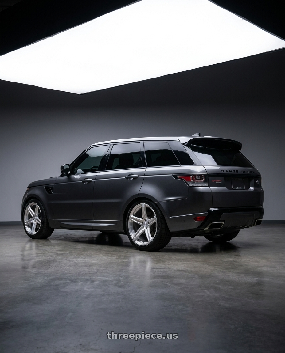 2018 Range Rover sport with MRR Forged F23 5x120 20x9  +45 Brushed Clear fit Corvette C8 ( rear: FF2321A252052L-BC ) wheels rear three quarter view square tires