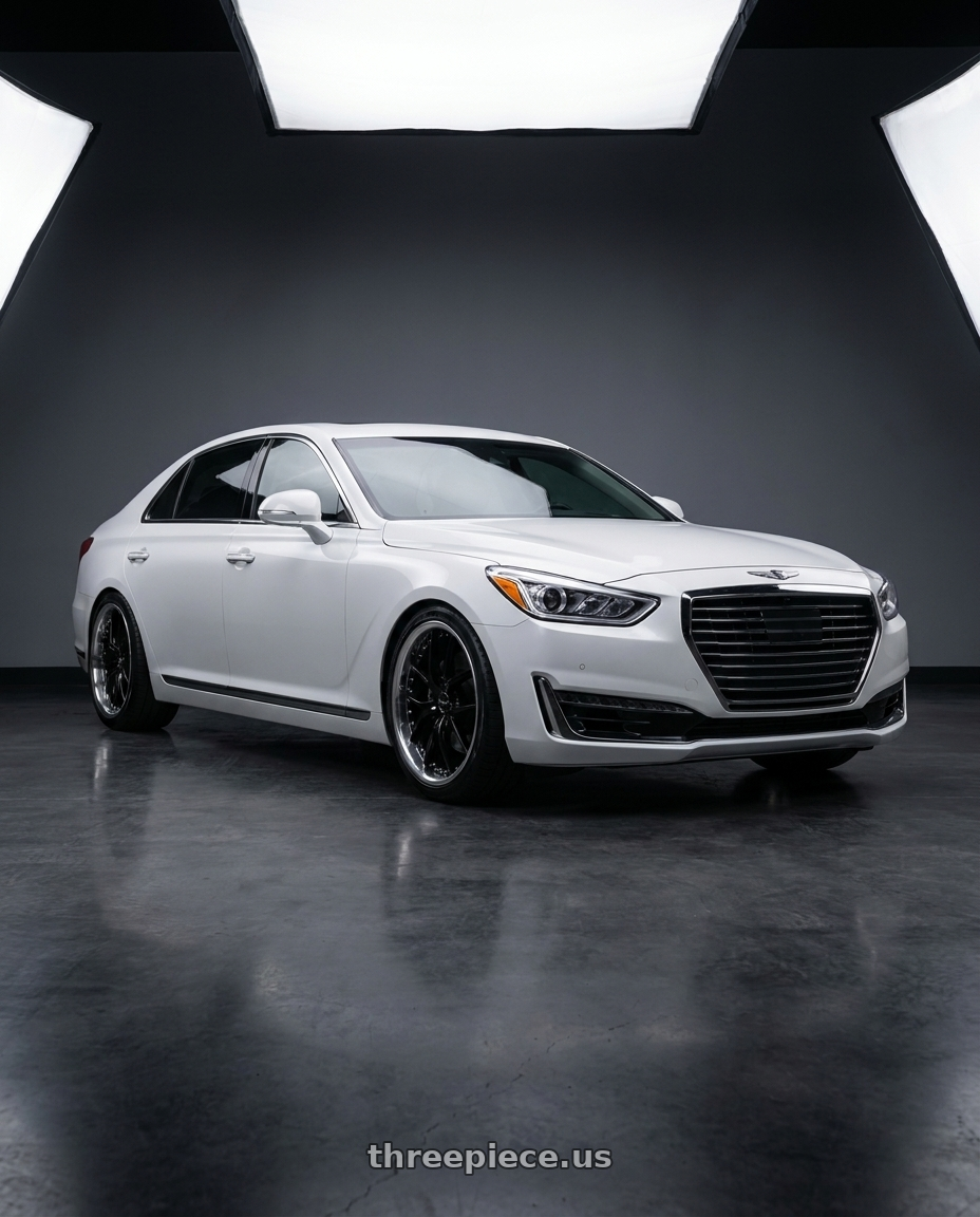 2018 genesis g90 ultimate with XIX Wheels XIX 61 5x114.3 20x8.5 +35 Gloss Black with Stainless Steel Lip wheels