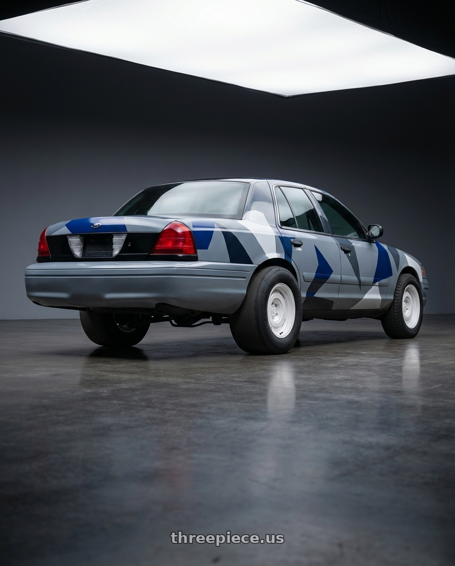 2008 ford crown victoria  with fifteen52 ANALOG HD 6x139.7 17x8.5 +0 CLASSIC WHITE (GLOSS WHITE) wheels rear three quarter view excessive tires