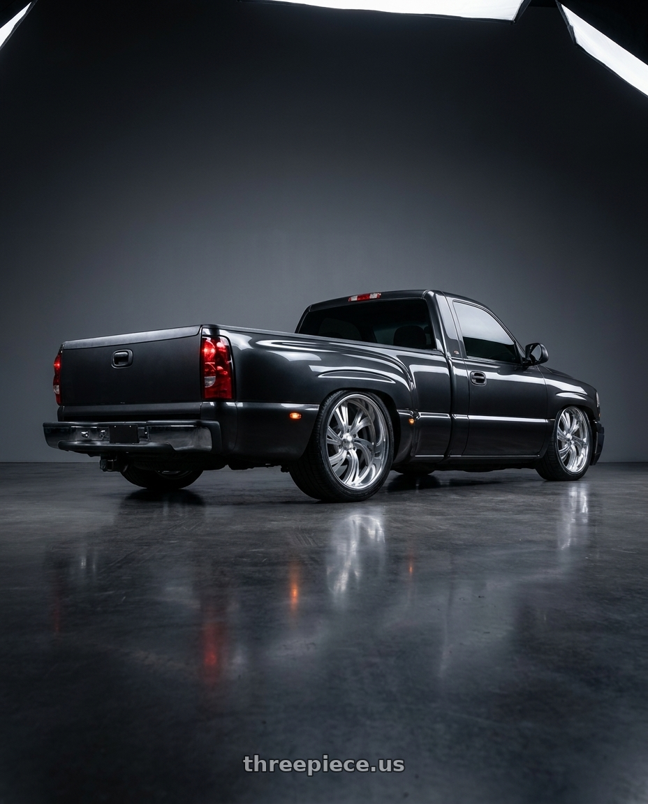 1999 Chevy silverado 3500 with Dropstars 658SL 6X135 22x11 +40 - wheels rear three quarter view slight stretch tires