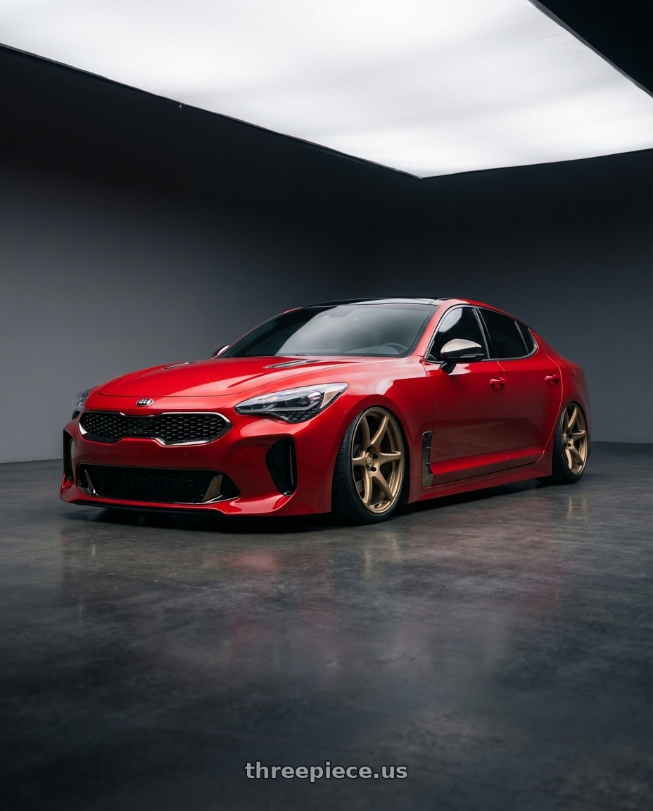 2022 Kia Stinger GT with Kansei K11B Tandem 5x114.3 19x9.5 22 Bronze wheels front three quarter view stanced stance