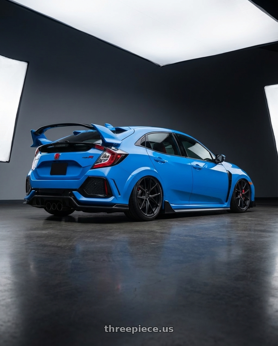 2020 Honda Civic Type R with Niche 1PC M117 MISANO 5X120 19X8.5 +35 MATTE BLACK wheels rear three quarter view slight stretch tires