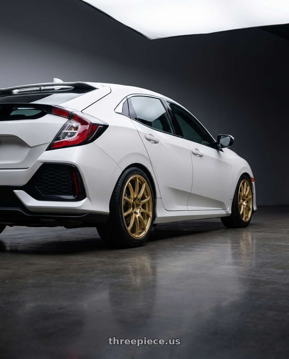 2019 Honda Civic with Advan RCIII 5x114.3 18x8.5+38 Gold wheels rear three quarter view square tires