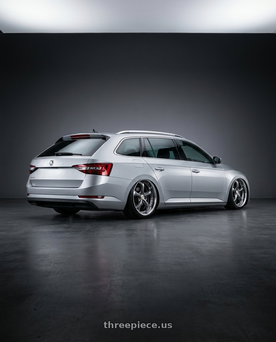 2018 Superb combi with Work Wheels VS-KF 5X114.3 19x7.5+34 Brilliant Silver Black A Disk FULL REVERSE wheels rear three quarter view slight stretch tires