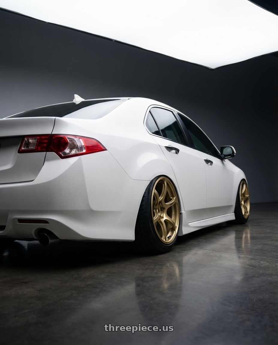 2013 Acura TSX with Advan RGIII 5x114.3 19x9.0+25 Gold wheels rear three quarter view slight stretch tires