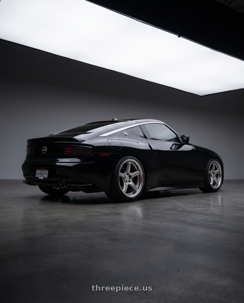 2024 Nissan z performance with Work T5R 2P 5x114.3 19x10.5 +22 GT SILVER wheels rear three quarter view square tires
