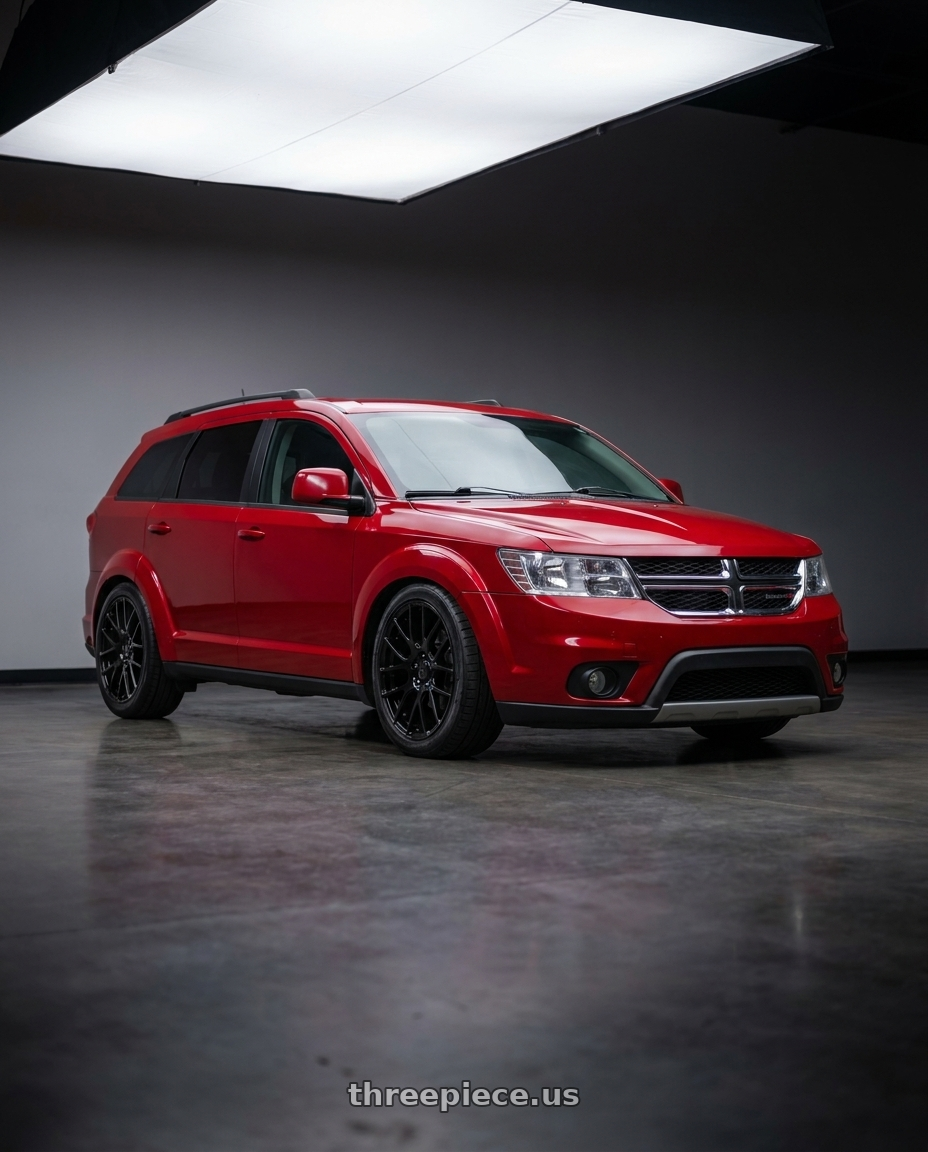 2017 Dodge Journey SXT with V�xx Nova 5x127 17x8+40 Gloss Black wheels front three quarter view stock stance