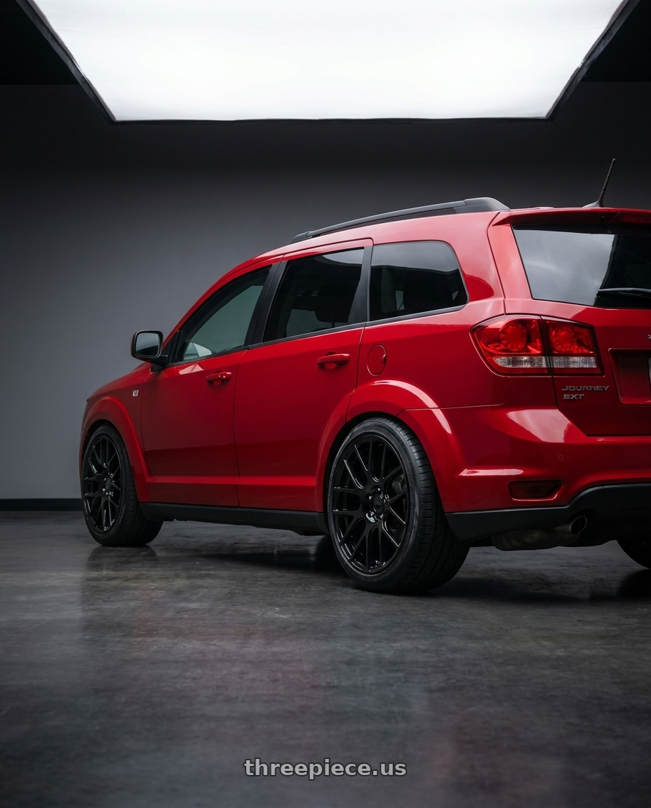 2017 Dodge Journey SXT with V�xx Nova 5x127 17x8+40 Gloss Black wheels rear three quarter view extreme stretch tires