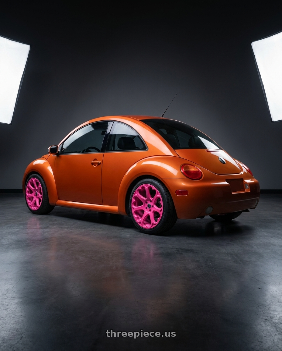 2010 Volkswagen Beetle car will with Heritage Wheel Kokoro Monoc 5X100 18x8.5+35 Pink wheels rear three quarter view square tires