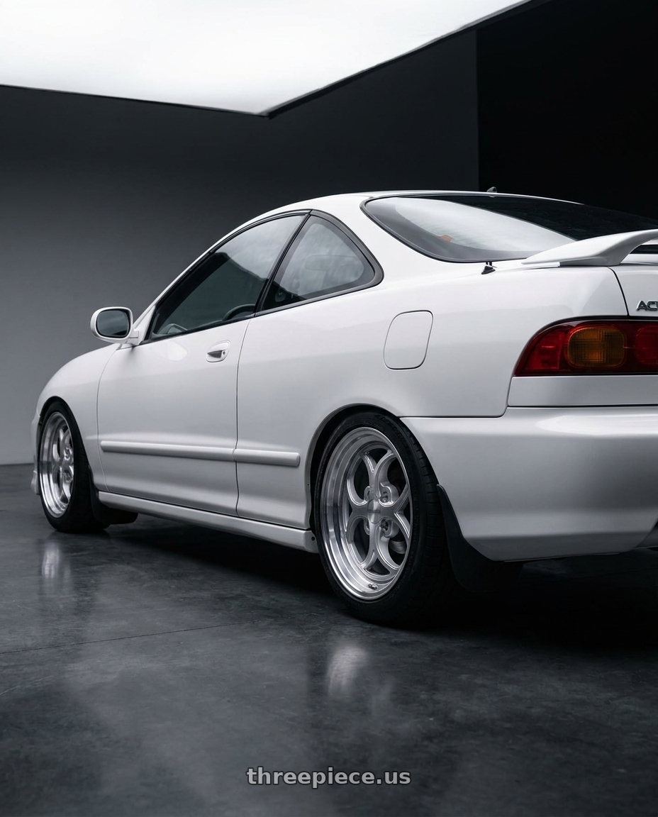 2001 acura integra with Klutch SL2 4x100 15x8.5  +17 Silver Machined wheels rear three quarter view square tires