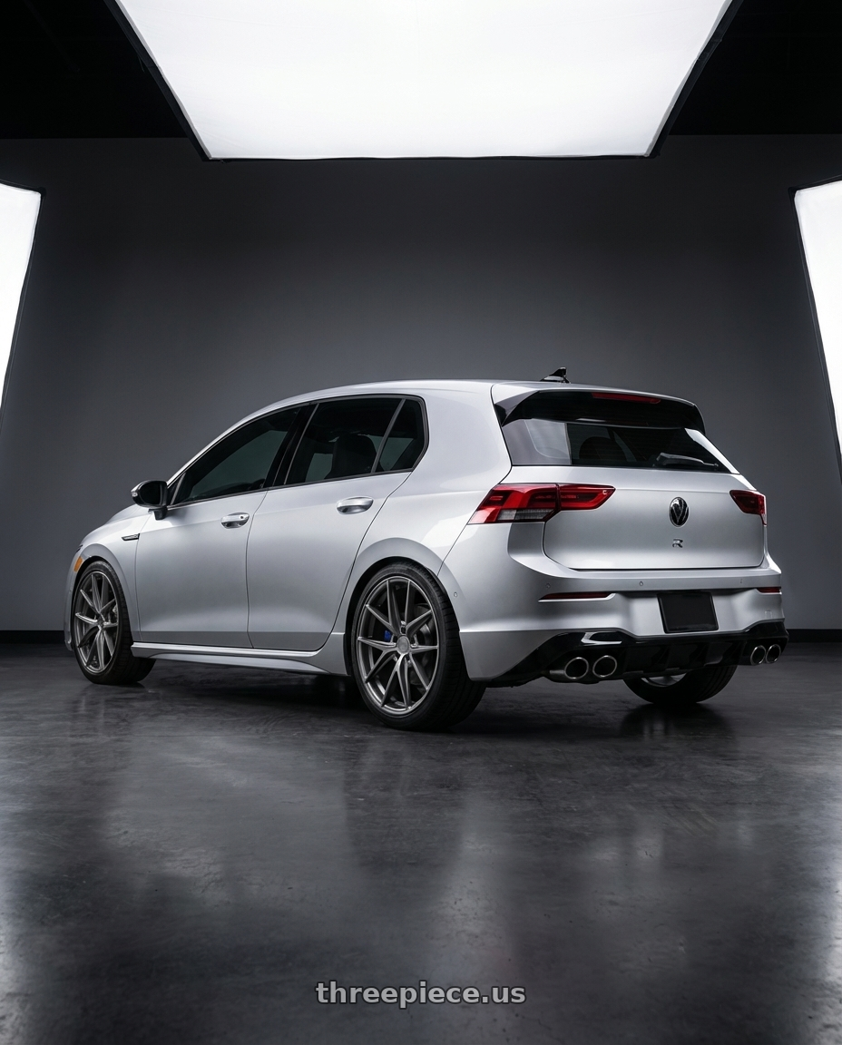 2024 Volkswagen Golf R MK8 with Niche 1PC M116 MISANO 5X112 19X9.5 +50 MATTE GUN METAL wheels rear three quarter view square tires