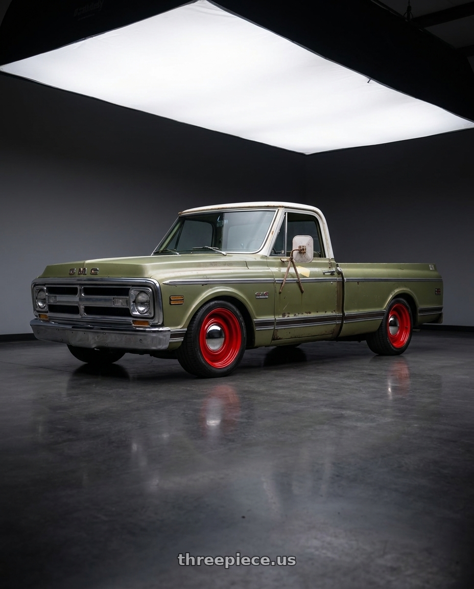 1969 gmc 1500 with Boyd Coddington 61R Smoothie 6x139.7 15x7 00 Baron Red wheels